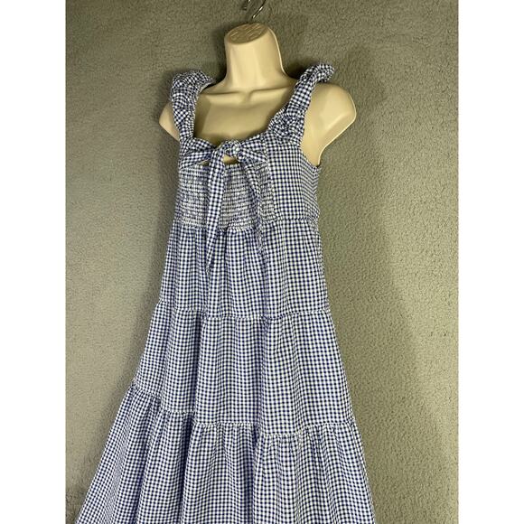 Old Navy Blue Gingham Smocked Tiered Maxi Dress Women’s Large Cottagecore - Picture 5 of 11